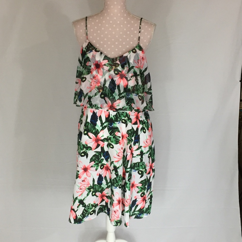 Vince Camuto White Floral Spaghetti Strap Midi Dress